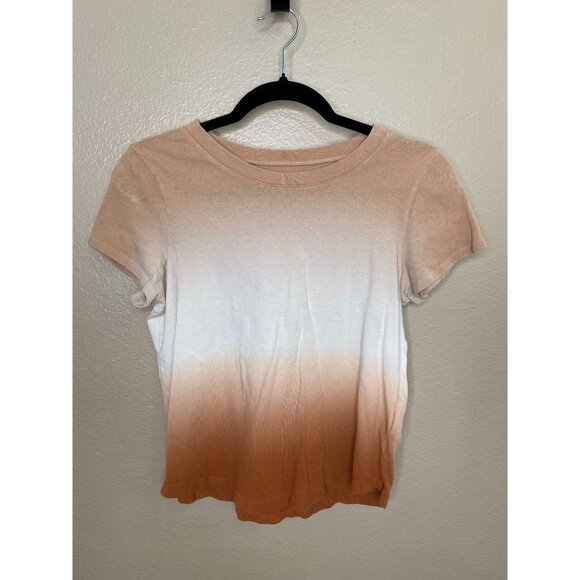 Madewell Womens‎ Beige White T-Shirt XS Ombre Cotton Short-Sleeve Crewneck - Picture 2 of 6